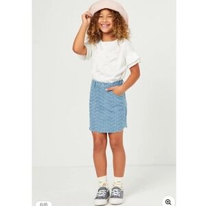 NWT Hayden Girls Herringbone Textured Denim Blue Jean Skirt Belted Pockets S 6 7